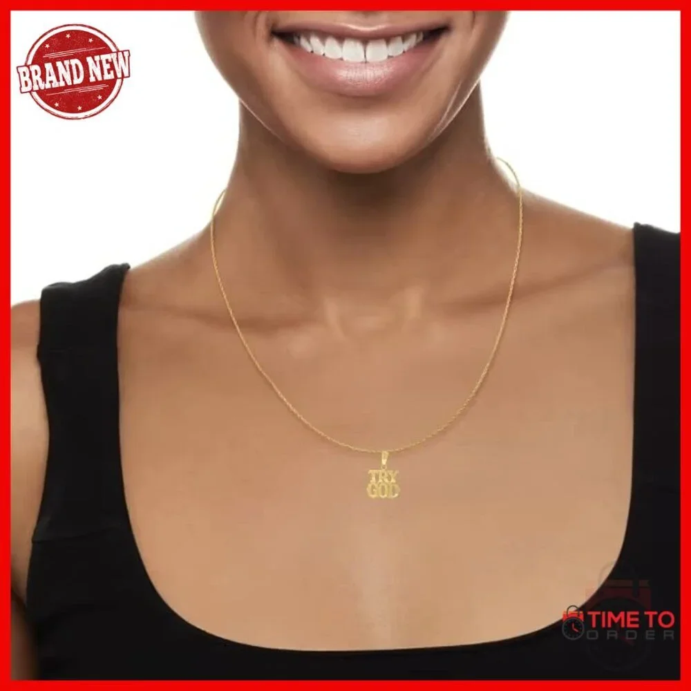 10K Yellow Gold Diamond-Cut Try God Pendant - Dainty Religious Charm Necklace
